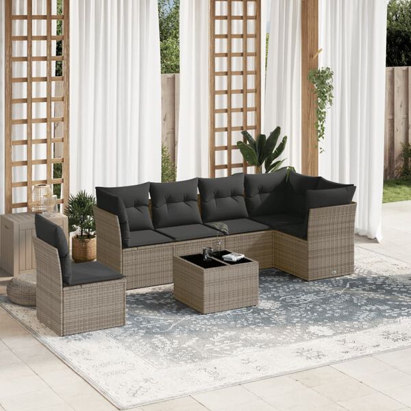 vidaXL Garden Sofa Set Grey PE rattan, powder-coated steel, tempered glass
