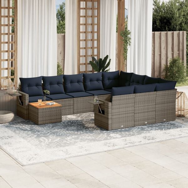 vidaXL 11 Piece Garden Sofa Set with Cushions Grey Poly Rattan
