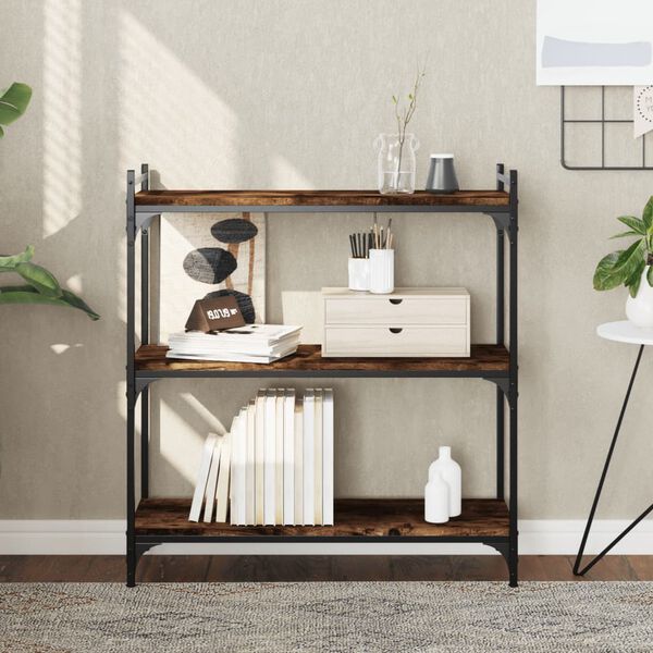 vidaXL Bookcase Smoked Oak Engineered Wood, Metal Medium Bookcase