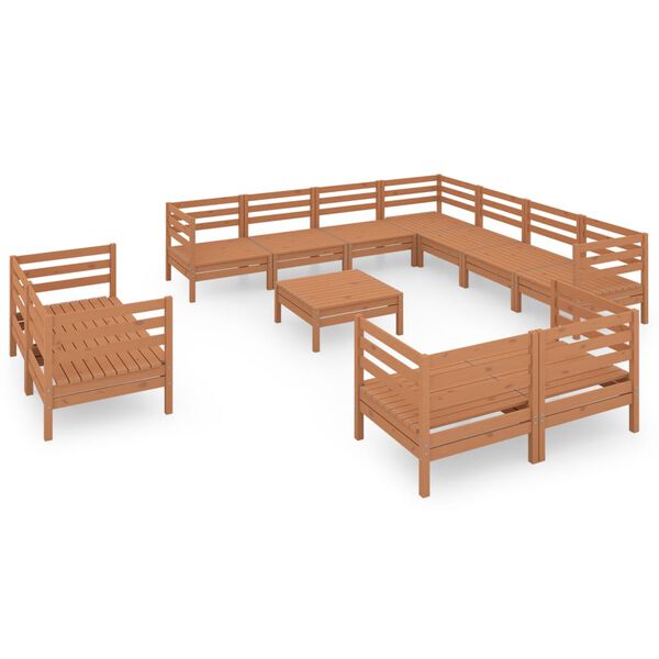 vidaXL 12 Piece Patio Lounge Set Solid Pinewood Honey Brown