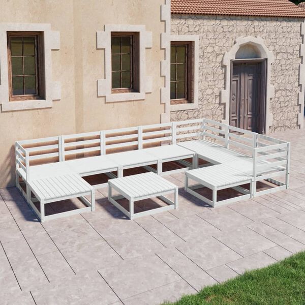 vidaXL Garden Lounge Set White Solid pinewood 10 Piece Set