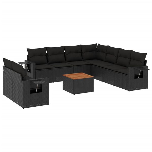 vidaXL Garden Sofa Set Black PE rattan Large Foldable Garden Sofa Set