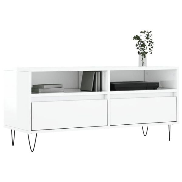 vidaXL TV Cabinet High gloss white Engineered wood, iron Medium