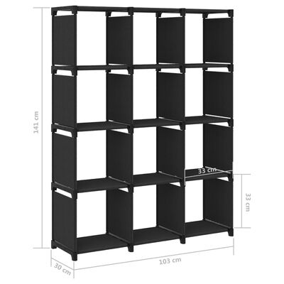 vidaXL 12-Cube Display Shelf Black 40.6"x11.8"x55.5" Fabric