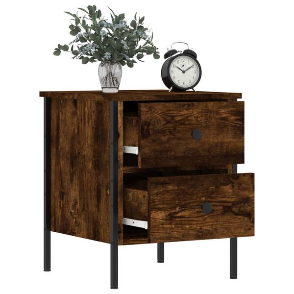 vidaXL Bedside Cabinet Smoked oak Engineered wood, iron Medium
