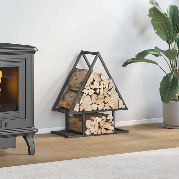 vidaXL Firewood Rack Black 19.7x9.8x23.6" Cold-rolled steel