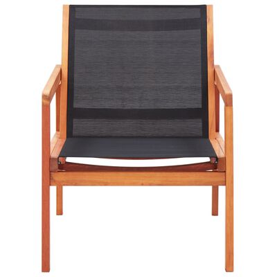 vidaXL Patio Lounge Chair Black Solid Eucalyptus Wood and Textilene