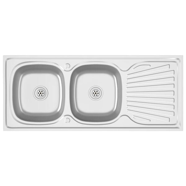 vidaXL Kitchen Sink with Double Sinks Silver 47.2"x19.7"x6.1" Stainless Steel