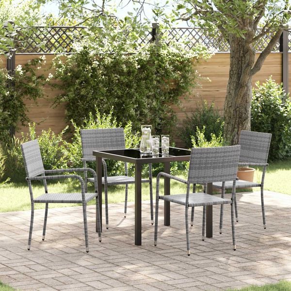 vidaXL Garden Dining Set with Cushion 5 pcs Grey Poly Rattan