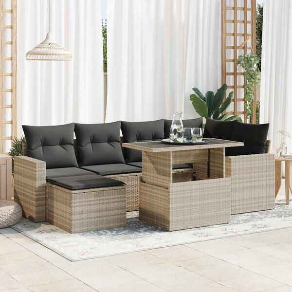 vidaXL Garden Sofa Set Light Grey PE rattan Modular Adjustable Feet