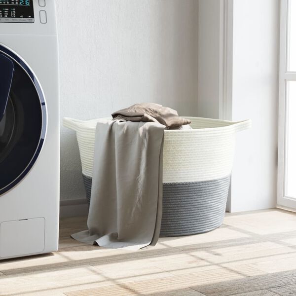 vidaXL Laundry Basket Grey and White &Oslash;23.6x14.2" Cotton