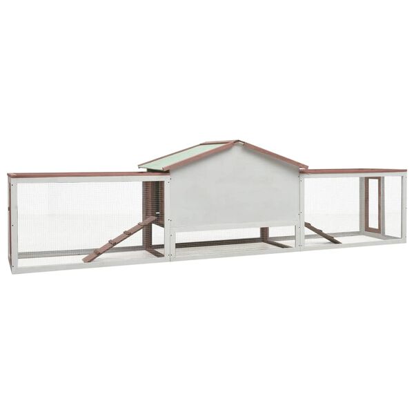 vidaXL Rabbit Hutch Mocha and White Solid Pine Wood Large Doors