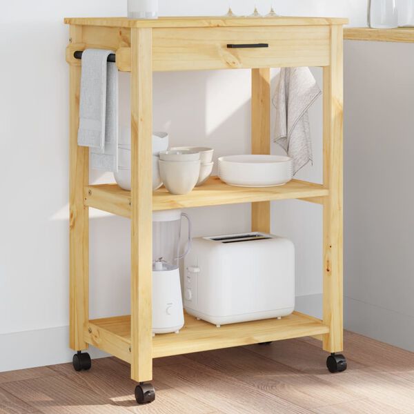 vidaXL Kitchen Trolley MONZA 23.6"x15.7"x34.8" Solid Wood Pine