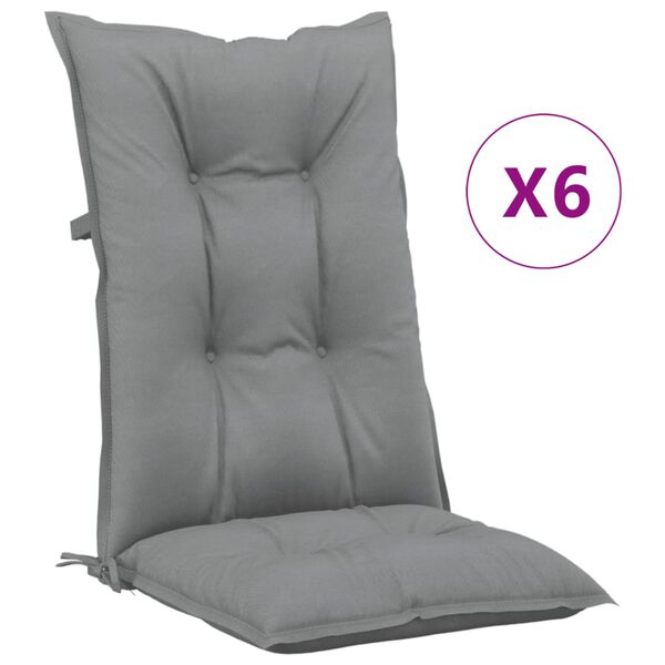 vidaXL Highback Chair Cushion Set of 6 Grey 100% Polyester