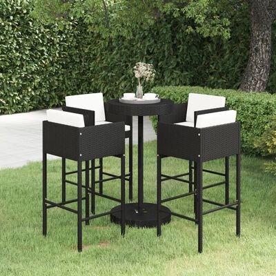 vidaXL 5 Piece Patio Bar Set with Cushions Poly Rattan Black