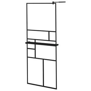 vidaXL Walk-in Shower Wall with Shelf Black 31.5"x76.8" ESG Glass&Aluminum