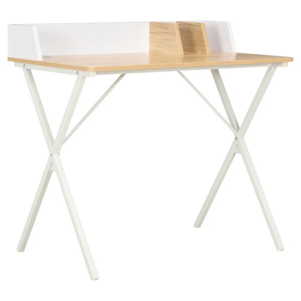 vidaXL Desk White and natural oak Engineered wood Medium Desk