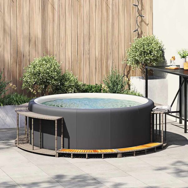 vidaXL Hot Tub Surround Grey Poly Rattan Hot Tub Surround Round Modern