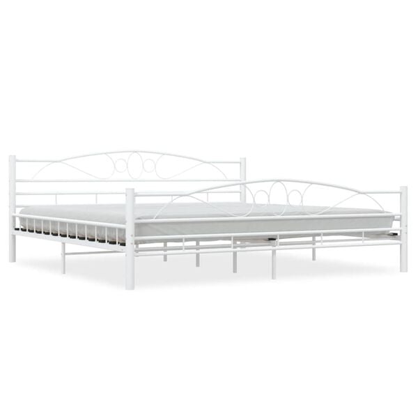 vidaXL Bed Frame White Metal, Plywood 78.7 x 78.7 in Durable Bed Frame