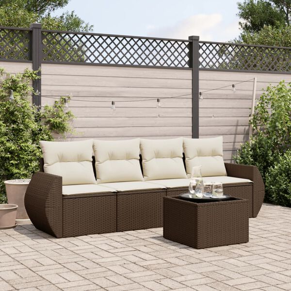 vidaXL Garden Sofa Set Brown, Cream White