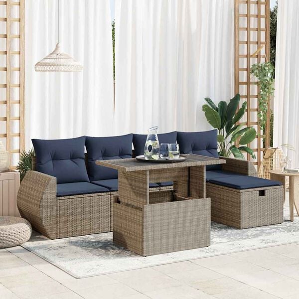 vidaXL 6 Piece Patio Sofa Set with Cushions Grey Poly Rattan Acacia