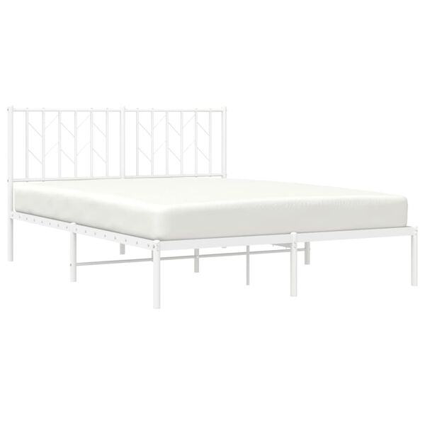 vidaXL Bed Frame White Steel Double Bed Frame Rectangular Modern