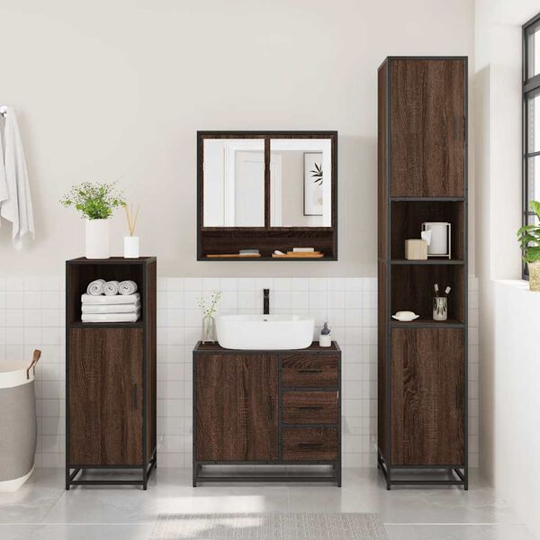 vidaXL Bathroom Furniture Set Brown Oak Engineered Wood, Metal Medium