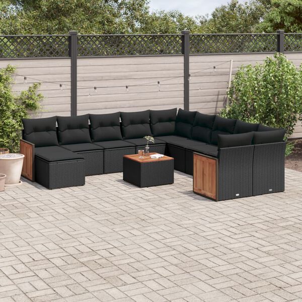 vidaXL Garden Sofa Set Black PE rattan Large Modular Garden Sofa Set