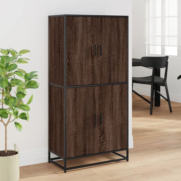 vidaXL Highboard Brown Oak Engineered Wood, Metal Standard Highboard