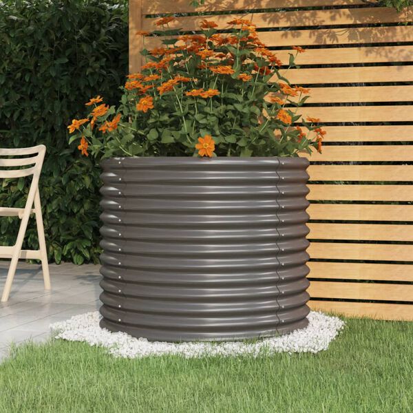 vidaXL Garden Planter Grey Powder-coated steel 31.5x31.5x26.8 in