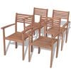 vidaXL Stackable Chair Set of 4 Warm teak Smooth teak hardwood Standard