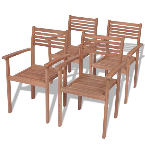 vidaXL Stackable Chair Set of 4 Warm teak Smooth teak hardwood Standard