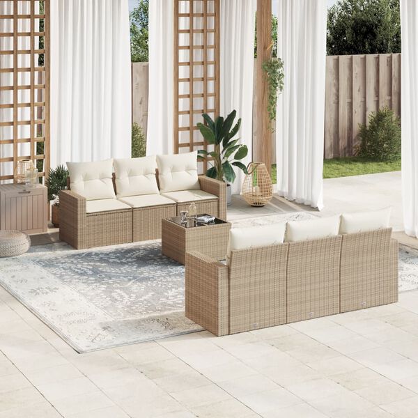 vidaXL Garden Sofa Set Set of 7 Beige Poly Rattan 7 Piece Set Modular