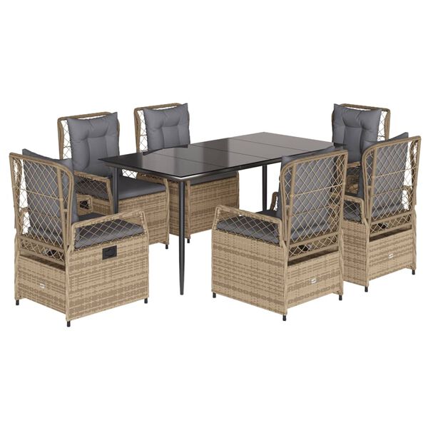 vidaXL 7 Piece Patio Dining Set with Cushions Beige Poly Rattan