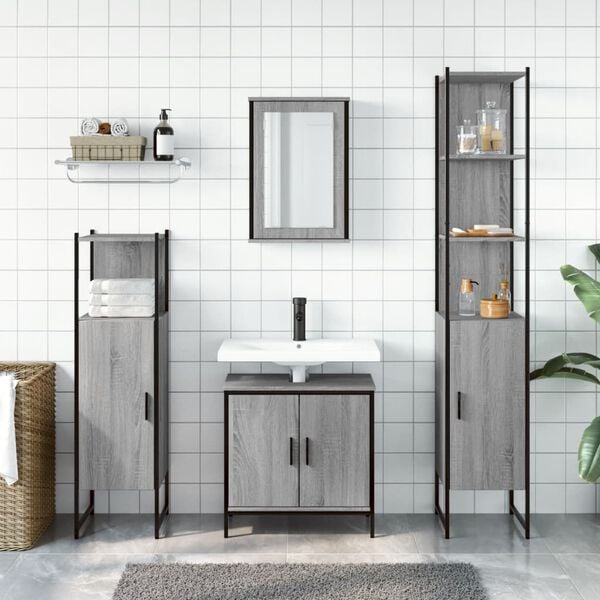 vidaXL Bathroom Furniture Set Grey Sonoma
