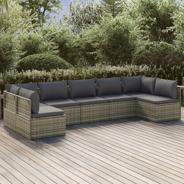 vidaXL Garden Lounge Set Grey PE rattan, powder-coated steel, polyester, PVC