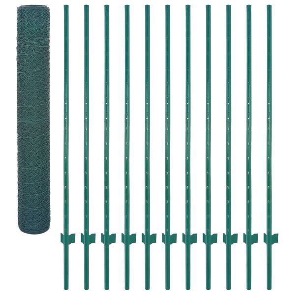 vidaXL Wire Mesh Fence with Posts Steel 82'x6.6' Green