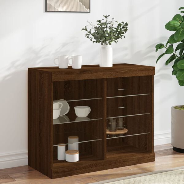 vidaXL Sideboard Brown Oak Engineered wood, Glass Medium Sideboard