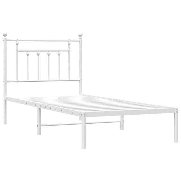 vidaXL Bed Frame White Powder-Coated Steel Twin Bed Frame Rectangular
