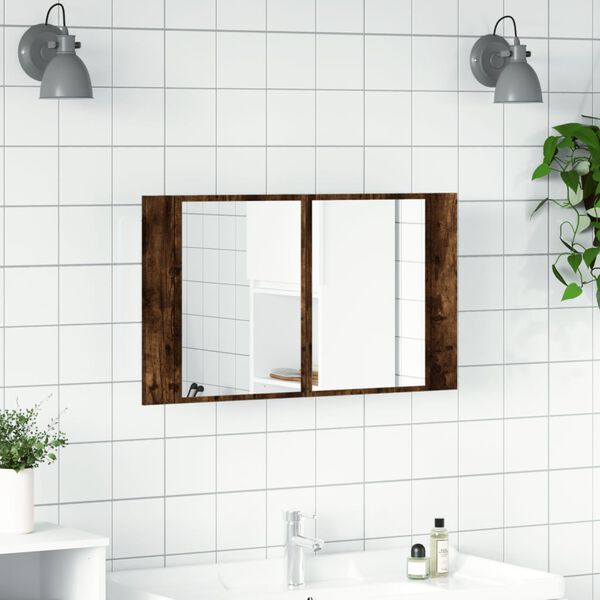 vidaXL LED Mirror Cabinet Smoked Oak Engineered Wood, Acrylic Medium