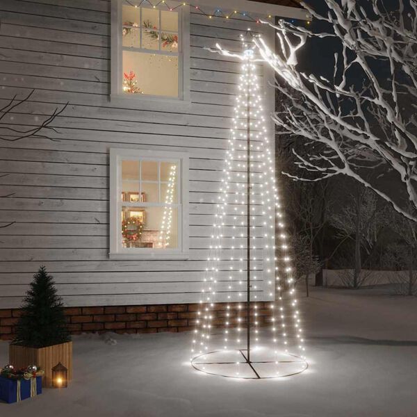 vidaXL Christmas Cone Tree Cool White Powder-coated steel 9.8 Feet