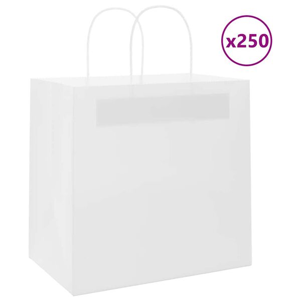 vidaXL Paper Bags 250 pcs with Handles White 26x17x25 cm