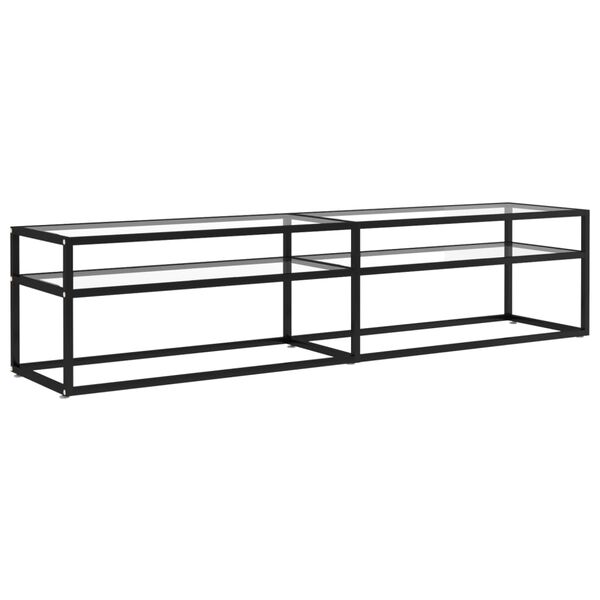 vidaXL TV Cabinet Black and Transparent Tempered Glass, Powder-Coated Steel