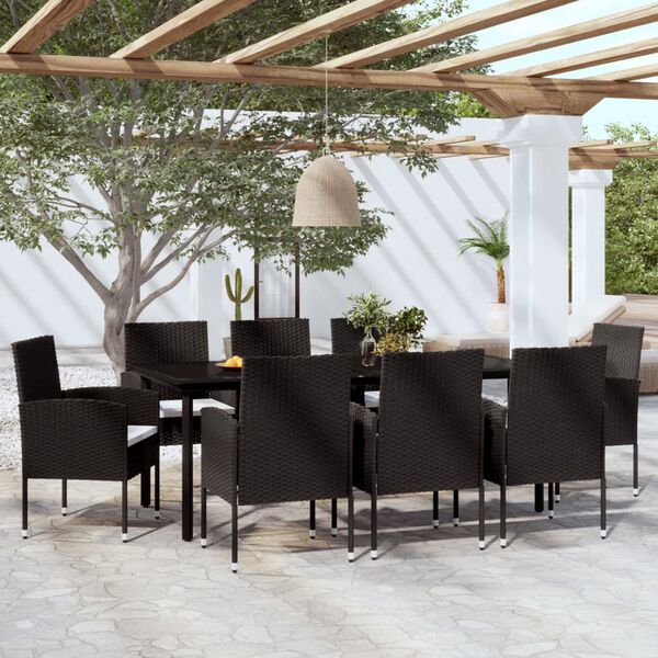 vidaXL Garden Dining Set Black Steel 9 Piece Set