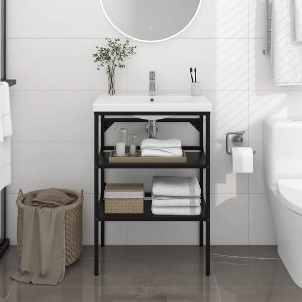 vidaXL Bathroom Washbasin Frame Black Powder-coated iron
