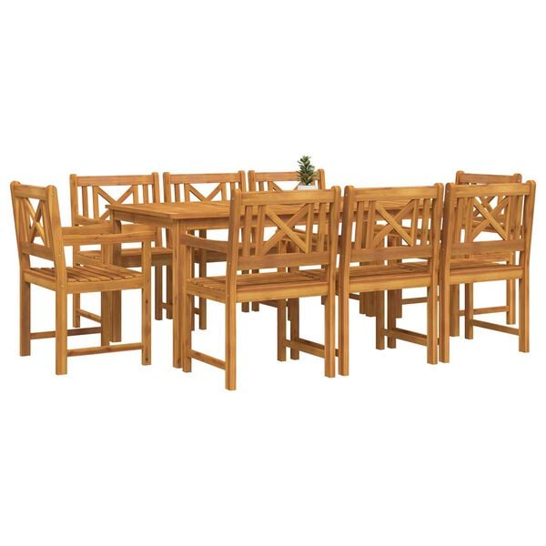 vidaXL Garden Dining Set 9 pcs Brown Solid Acacia Wood
