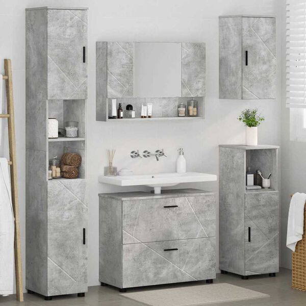 vidaXL Bathroom Furniture Set 5 pcs Concrete grey Engineered wood