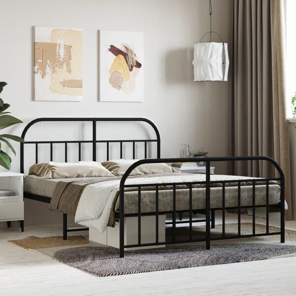 vidaXL Bed Frame Black Powder-Coated Steel Full Bed Frame Rectangular