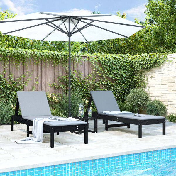 vidaXL Sun Lounger Set of 2 Black Solid Pine Wood Standard