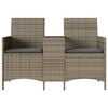 vidaXL Patio Sofa 2-Seater with Table and Cushions Grey Poly Rattan